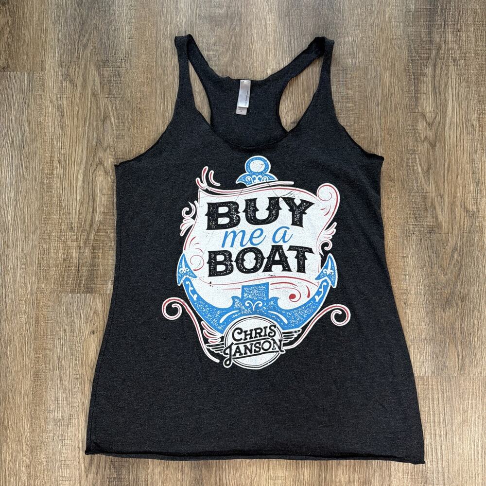 Y2K Chris Janson Sz M Buy Me A Boat Tank Top Country Music Racerback White Trash
